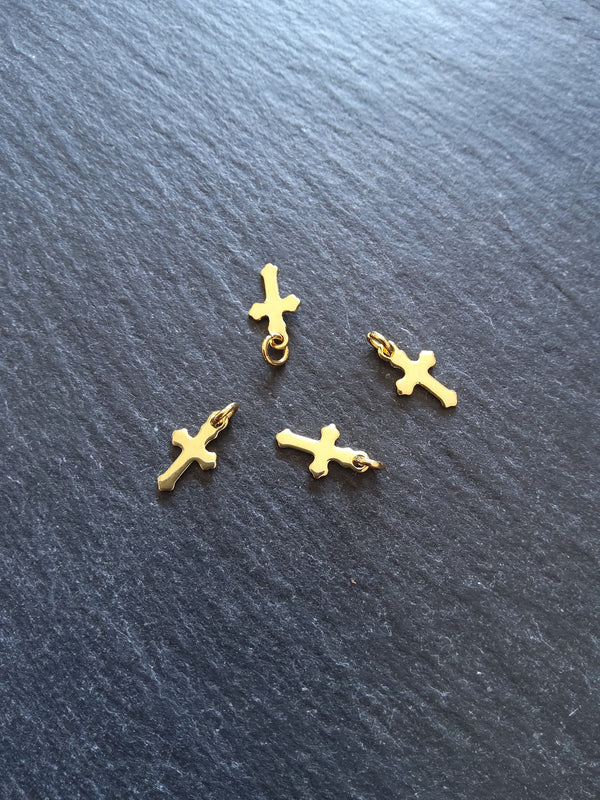 10 or 50 Real 18K Gold Plated Stainless Steel Cross Charms 12x7x0.8mm - ContentedCatz