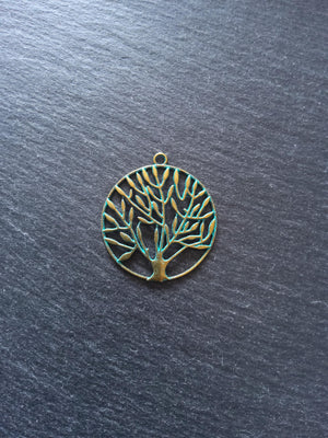 4 or 20 Large Tree Pendants Antique Bronze Tone Alloy with Green Patina 42x38x2mm - ContentedCatz