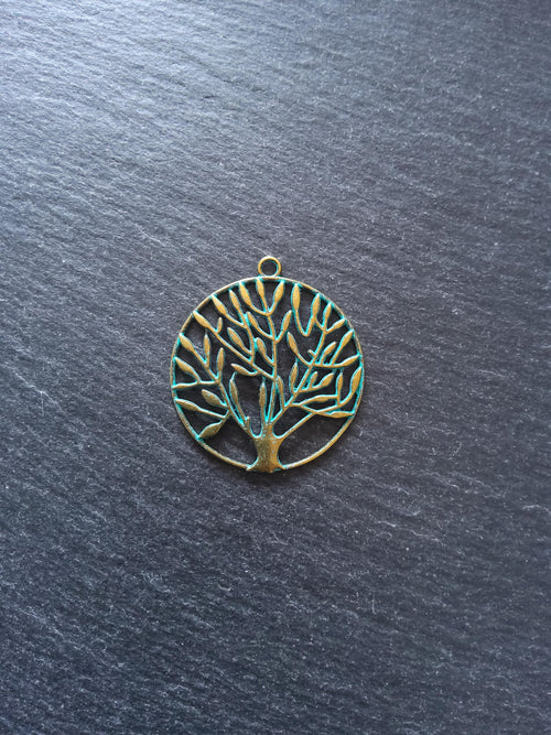 4 or 20 Large Tree Pendants Antique Bronze Tone Alloy with Green Patina 42x38x2mm - ContentedCatz