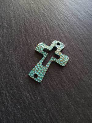 2 or 10 Cross Connector Charms Antique Bronze Tone with Green Patina 45x33mm - ContentedCatz