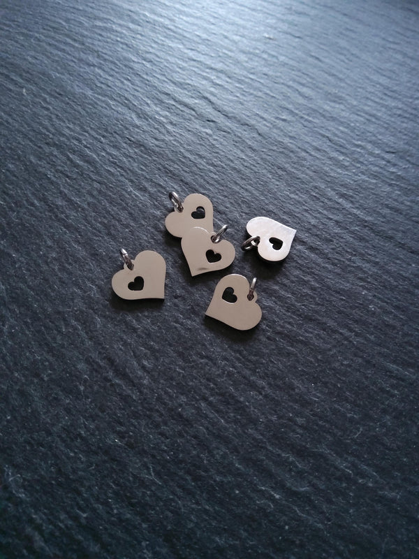 2 or 10 Stainless Steel Heart Charms With Cutout Heart 12x12x1.2mm - ContentedCatz