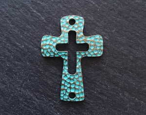 2 or 10 Cross Connector Charms Antique Bronze Tone with Green Patina 45x33mm - ContentedCatz