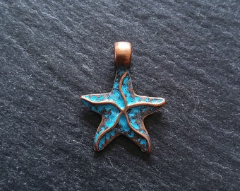 4 or 20 Antique Copper Starfish Charms with Blue Patina 22x17mm - ContentedCatz