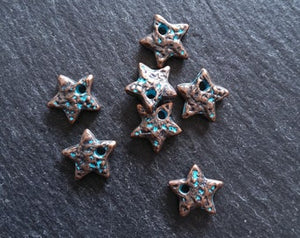 8 or 40 Antique Copper Star Charms with Blue Patina 13x13x3mm - ContentedCatz