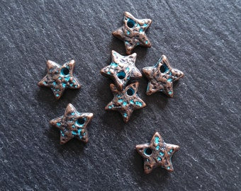 8 or 40 Antique Copper Star Charms with Blue Patina 13x13x3mm - ContentedCatz