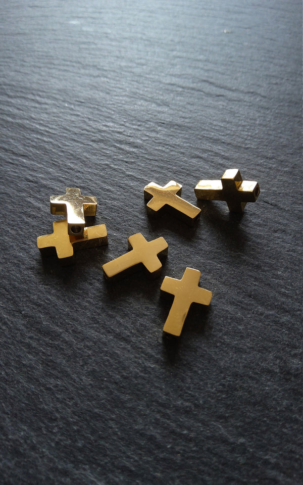 1 or 5 Gold Stainless Steel Square Cross Beads 15x10mm. Hole 1.8mm - ContentedCatz