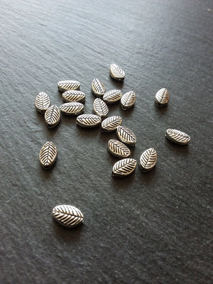 20 or 100 Antique Silver Tone Oval Leaf Beads Double Sided 8x6mm - ContentedCatz
