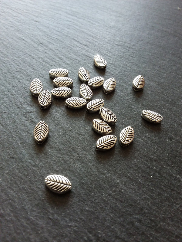 20 or 100 Antique Silver Tone Oval Leaf Beads Double Sided 8x6mm - ContentedCatz