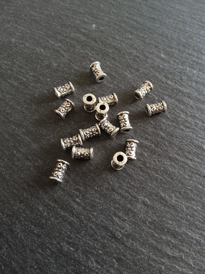 20 or 100 Antique Silver Tone Patterned 7x5mm Tube Column Beads Hole: 2mm - ContentedCatz