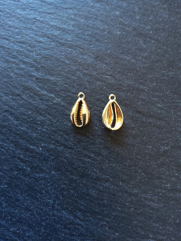1 or 5 Cowrie Sea Shell Charms Real 18K Gold Plated Brass 12.5x7.5x3mm Nickel FREE - ContentedCatz
