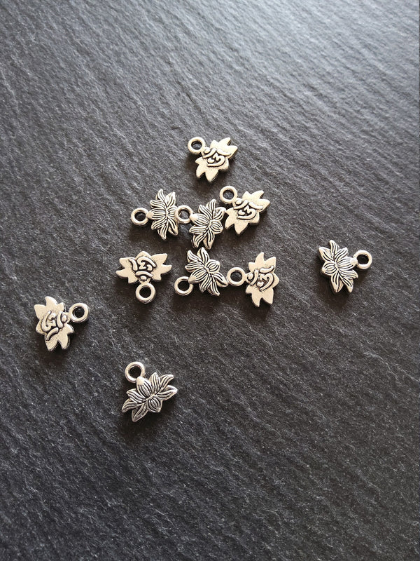 20 or 100 Antique Silver Tone Ohm Lotus Flower Charms 11x10mm - ContentedCatz