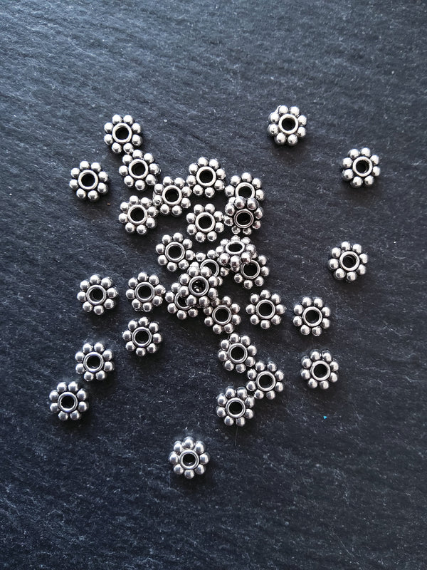 60 or 300 Antique Silver Tone 6mm Daisy Spacer Beads Chunky 6x1.9mm - ContentedCatz