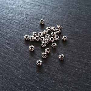 20 or 100 Antique Silver Tone 6mm Bali Style Sea Urchin Shaped Spacer Beads 6x3.7mm 2.2mm Hole - ContentedCatz