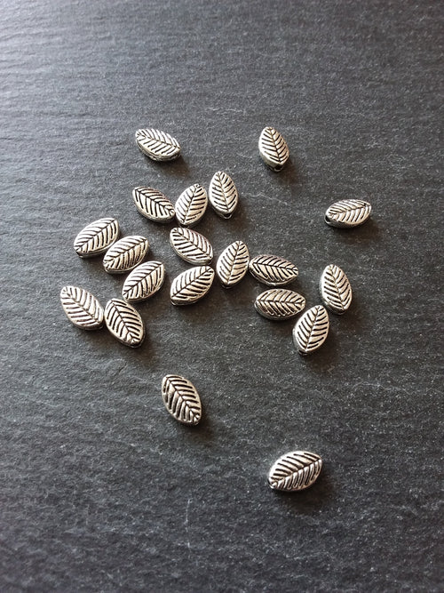 20 or 100 Antique Silver Tone Oval Leaf Beads Double Sided 8x6mm - ContentedCatz