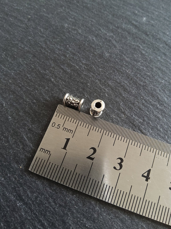 20 or 100 Antique Silver Tone Patterned 7x5mm Tube Column Beads Hole: 2mm - ContentedCatz