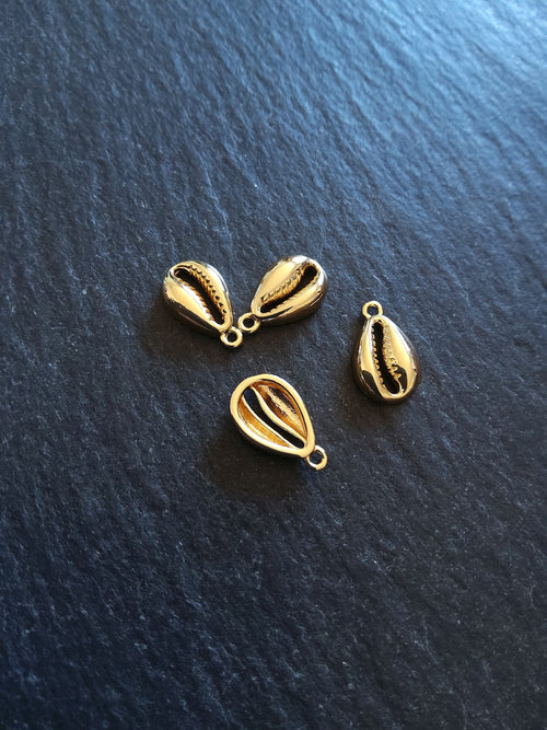1 or 5 Cowrie Sea Shell Charms Real 18K Gold Plated Brass 12.5x7.5x3mm Nickel FREE - ContentedCatz