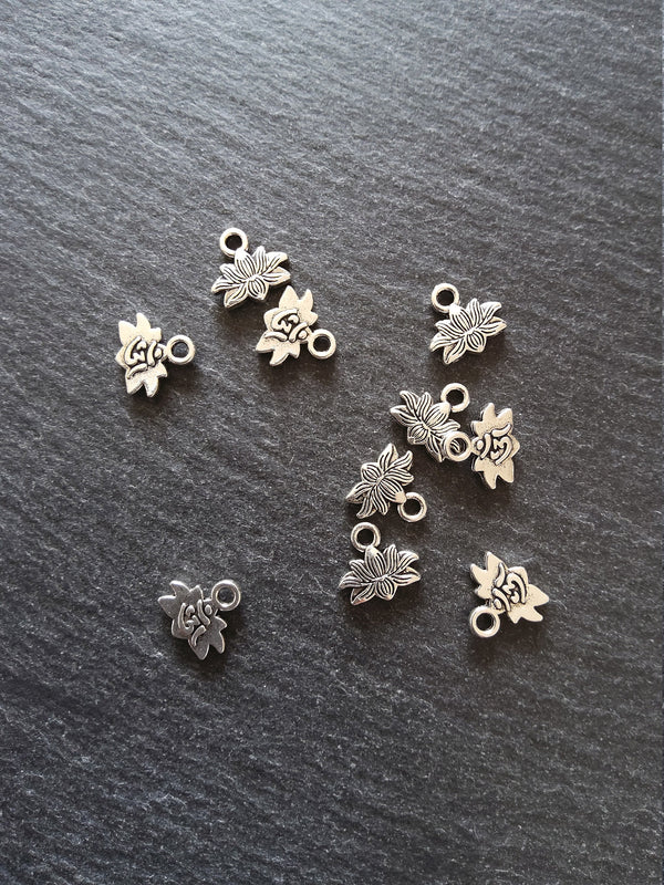 20 or 100 Antique Silver Tone Ohm Lotus Flower Charms 11x10mm - ContentedCatz