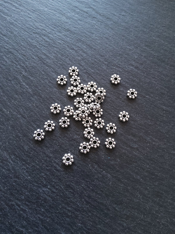 60 or 300 Antique Silver Tone 6mm Daisy Spacer Beads Chunky 6x1.9mm - ContentedCatz