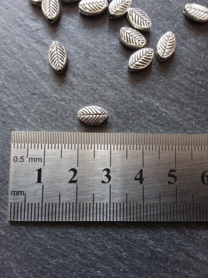 20 or 100 Antique Silver Tone Oval Leaf Beads Double Sided 8x6mm - ContentedCatz