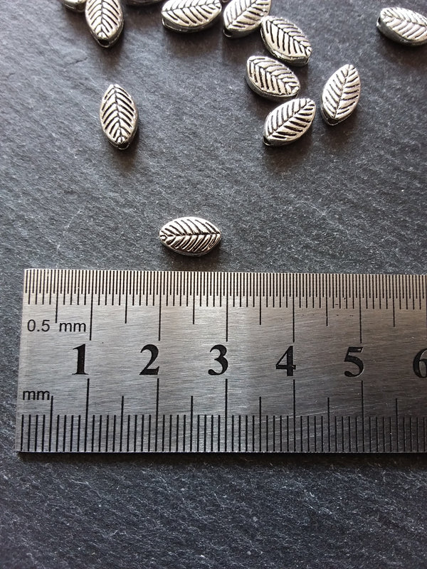 20 or 100 Antique Silver Tone Oval Leaf Beads Double Sided 8x6mm - ContentedCatz