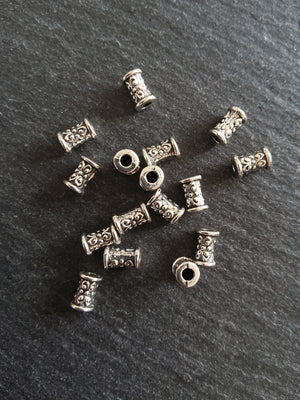 20 or 100 Antique Silver Tone Patterned 7x5mm Tube Column Beads Hole: 2mm - ContentedCatz
