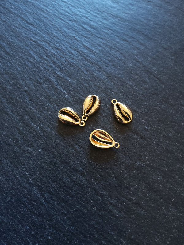 1 or 5 Cowrie Sea Shell Charms Real 18K Gold Plated Brass 12.5x7.5x3mm Nickel FREE - ContentedCatz