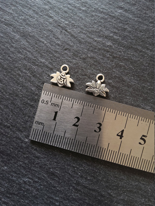 20 or 100 Antique Silver Tone Ohm Lotus Flower Charms 11x10mm - ContentedCatz
