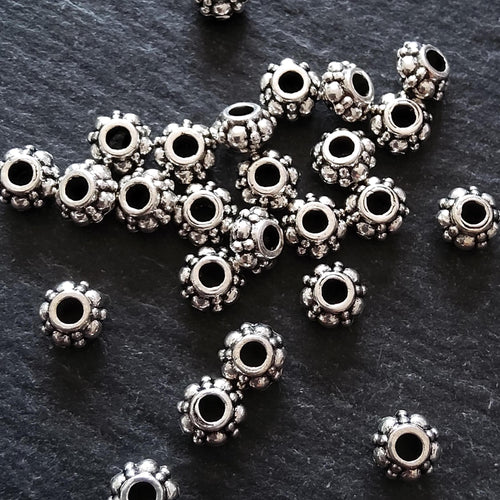 20 or 100 Antique Silver Tone 6mm Bali Style Sea Urchin Shaped Spacer Beads 6x3.7mm 2.2mm Hole - ContentedCatz
