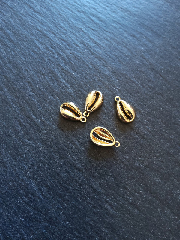 1 or 5 Cowrie Sea Shell Charms Real 18K Gold Plated Brass 12.5x7.5x3mm Nickel FREE - ContentedCatz