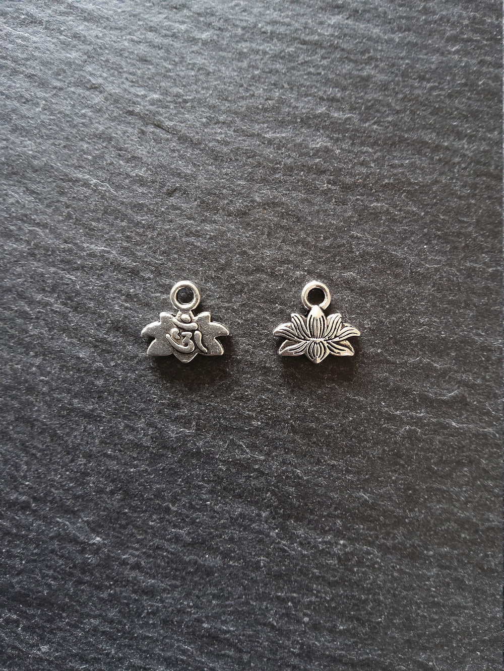 20 or 100 Antique Silver Tone Ohm Lotus Flower Charms 11x10mm - ContentedCatz