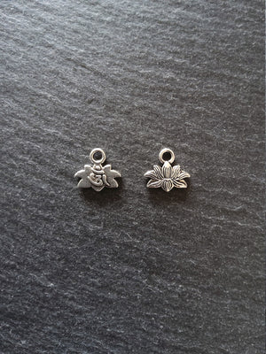 20 or 100 Antique Silver Tone Ohm Lotus Flower Charms 11x10mm - ContentedCatz