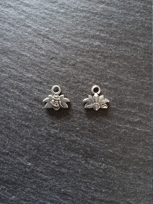 20 or 100 Antique Silver Tone Ohm Lotus Flower Charms 11x10mm - ContentedCatz