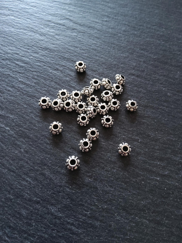 20 or 100 Antique Silver Tone 6mm Bali Style Sea Urchin Shaped Spacer Beads 6x3.7mm 2.2mm Hole - ContentedCatz