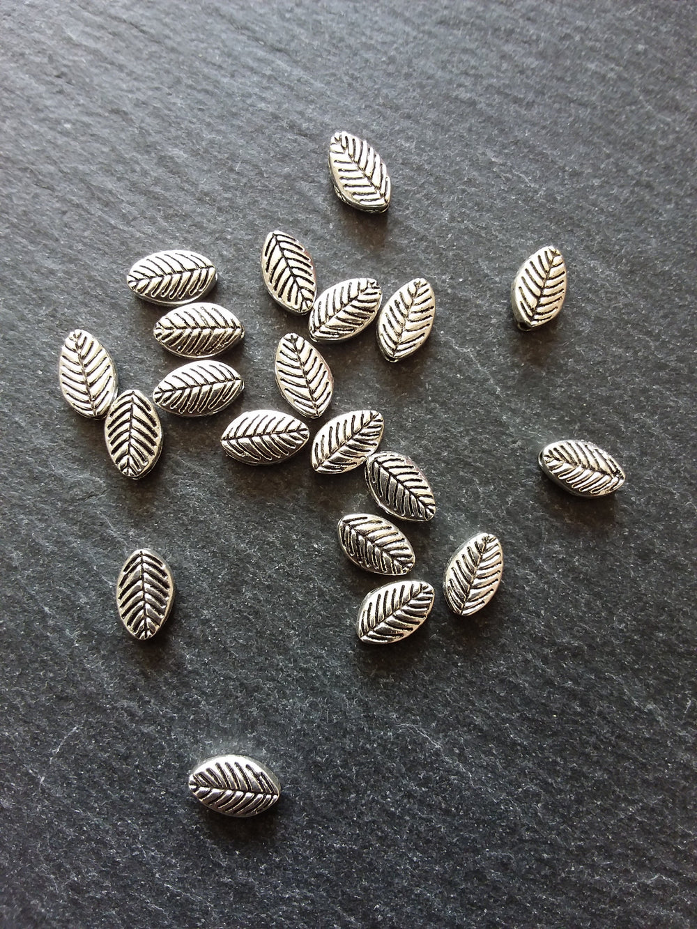 20 or 100 Antique Silver Tone Oval Leaf Beads Double Sided 8x6mm - ContentedCatz