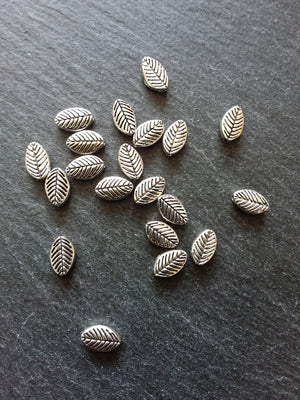 20 or 100 Antique Silver Tone Oval Leaf Beads Double Sided 8x6mm - ContentedCatz