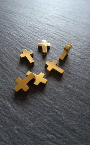 1 or 5 Gold Stainless Steel Square Cross Beads 15x10mm. Hole 1.8mm - ContentedCatz