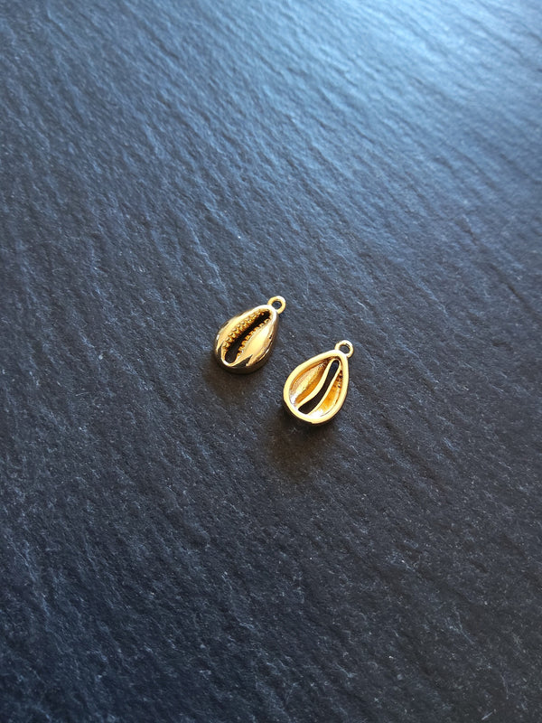 1 or 5 Cowrie Sea Shell Charms Real 18K Gold Plated Brass 12.5x7.5x3mm Nickel FREE - ContentedCatz