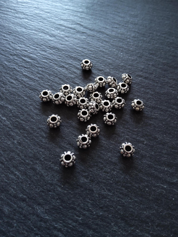 20 or 100 Antique Silver Tone 6mm Bali Style Sea Urchin Shaped Spacer Beads 6x3.7mm 2.2mm Hole - ContentedCatz