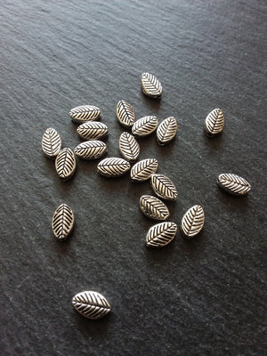 20 or 100 Antique Silver Tone Oval Leaf Beads Double Sided 8x6mm - ContentedCatz