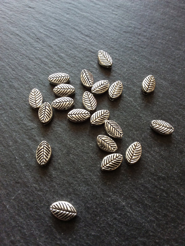 20 or 100 Antique Silver Tone Oval Leaf Beads Double Sided 8x6mm - ContentedCatz