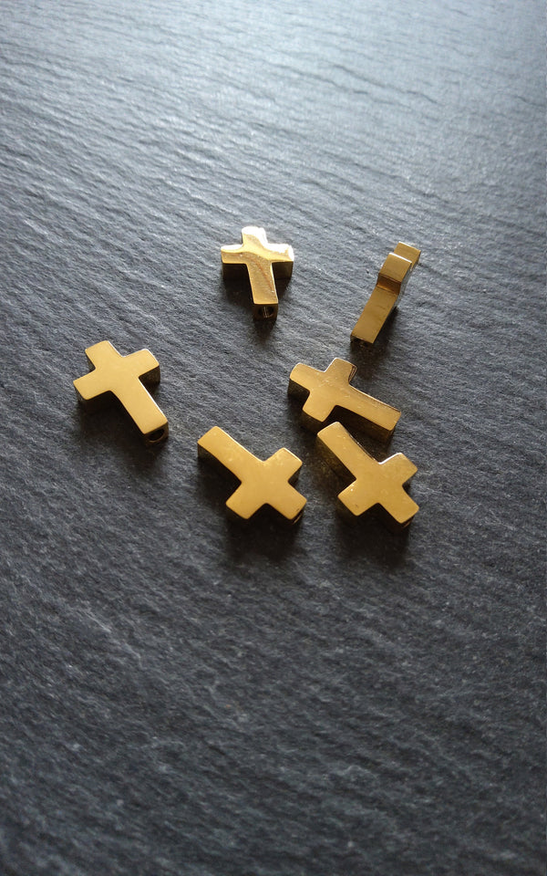 1 or 5 Gold Stainless Steel Square Cross Beads 15x10mm. Hole 1.8mm - ContentedCatz