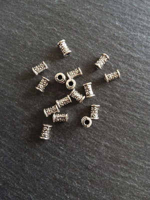 20 or 100 Antique Silver Tone Patterned 7x5mm Tube Column Beads Hole: 2mm - ContentedCatz