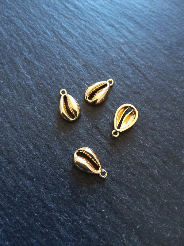 1 or 5 Cowrie Sea Shell Charms Real 18K Gold Plated Brass 12.5x7.5x3mm Nickel FREE - ContentedCatz