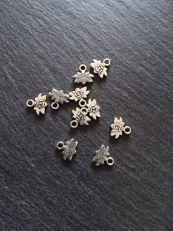 20 or 100 Antique Silver Tone Ohm Lotus Flower Charms 11x10mm - ContentedCatz