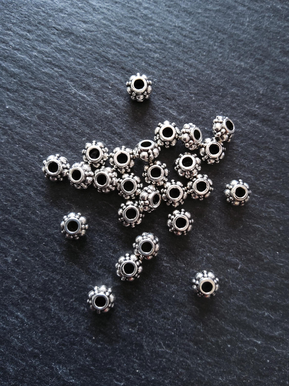 20 or 100 Antique Silver Tone 6mm Bali Style Sea Urchin Shaped Spacer Beads 6x3.7mm 2.2mm Hole - ContentedCatz
