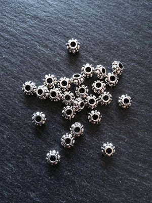20 or 100 Antique Silver Tone 6mm Bali Style Sea Urchin Shaped Spacer Beads 6x3.7mm 2.2mm Hole - ContentedCatz