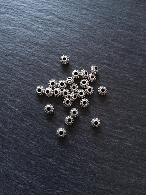 20 or 100 Antique Silver Tone 6mm Bali Style Sea Urchin Shaped Spacer Beads 6x3.7mm 2.2mm Hole - ContentedCatz