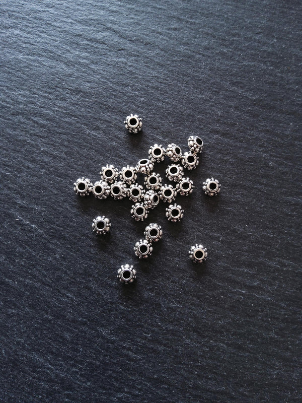 20 or 100 Antique Silver Tone 6mm Bali Style Sea Urchin Shaped Spacer Beads 6x3.7mm 2.2mm Hole - ContentedCatz