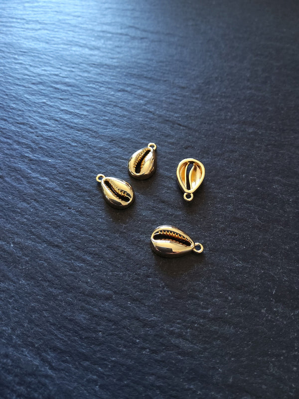 1 or 5 Cowrie Sea Shell Charms Real 18K Gold Plated Brass 12.5x7.5x3mm Nickel FREE - ContentedCatz