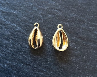 1 or 5 Cowrie Sea Shell Charms Real 18K Gold Plated Brass 12.5x7.5x3mm Nickel FREE - ContentedCatz